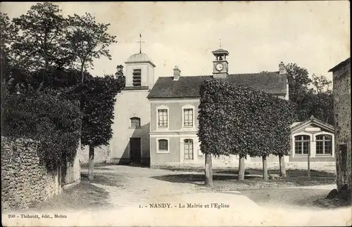 Ak Nandy Seine et Marne, Rathaus und Kirche