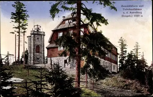 Ak Wildenthal Eibenstock im Erzgebirge, Auersberg, Aussichtsturm, Unterkunfsthaus