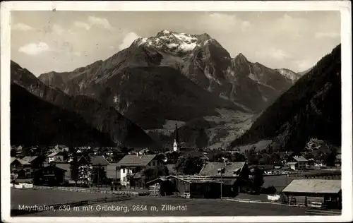 Ak Mayrhofen im Zillertal Tirol, Blick auf den Ort, Grünberg