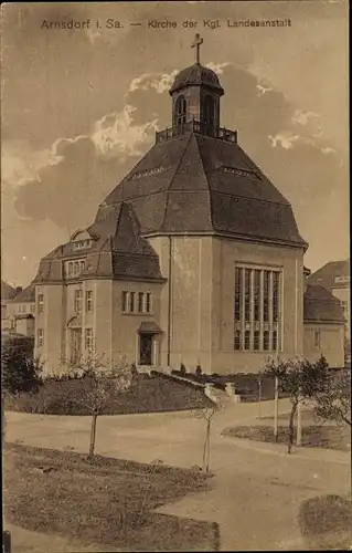 Ak Arnsdorf Sachsen, Kirche der Königlichen Landesanstalt