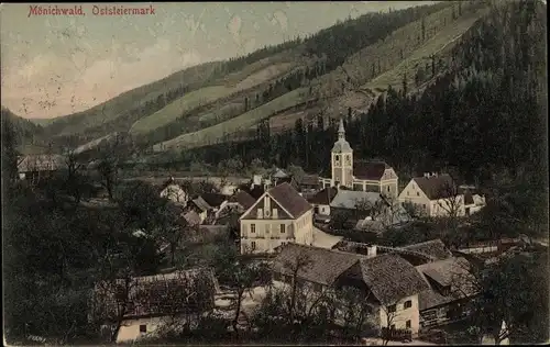 Ak Mönichwald Steiermark, Blick über den Ort, Kirche, Wohnhäuser