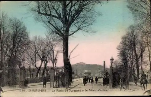 Ak Suresnes Hauts de Seine, La Porte de Suresnes et le Mont Valérien