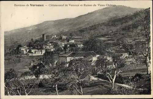 Ak Vernoux Ardèche, Chateauneuf et Ruines du Vieux Chateau