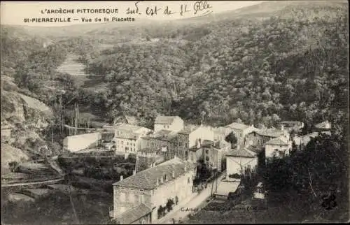 Ak Saint Pierreville Ardèche, Vue de la Placette