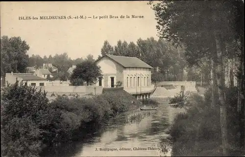 Ak Isles les Meldeuses Seine et Marne, Le petit Bras de la Marne