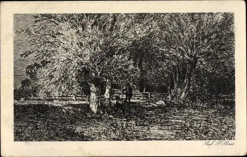 Künstler Ak Baer, F., Landschaft mit zwei Männern