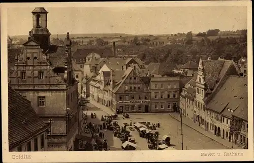 Ak Colditz in Sachsen, Mark, Rathaus, Konditorei, Cafe