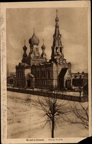 Ak Brest Litowsk Weißrussland, Blaue Kirche