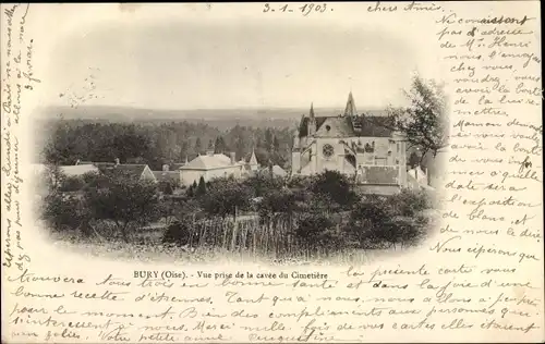 Ak Bury Oise, Vue prise de la cavèe du Cimetière