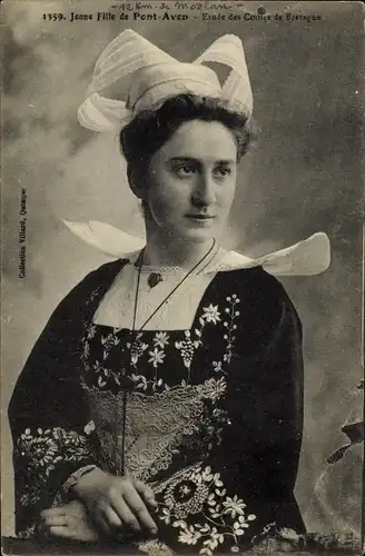 Ak Jeune Fille de Pont Aven, Frau in bretonischer Tracht