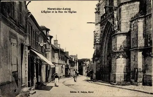 Ak Moret sur Loing Seine et Marne, Kirche, Straßenpartie