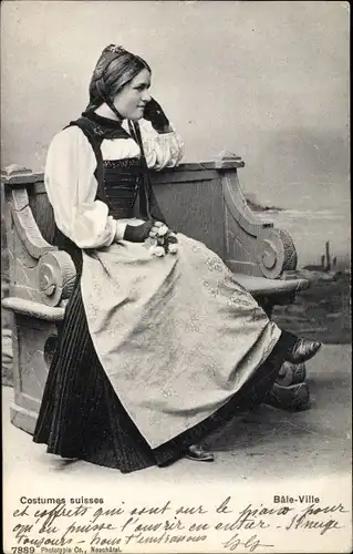 Ak Bâle Basel Stadt Schweiz, Frau in Tracht