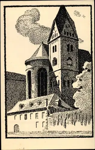 Künstler Ak Blick zur Kirche