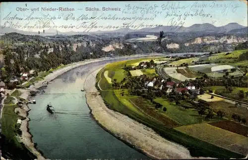 Ak Rathen an der Elbe Sächsische Schweiz, Ort mit Umgebung, Vogelschau