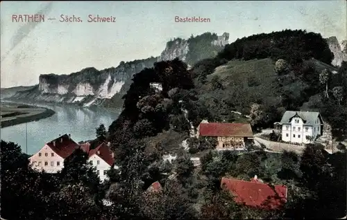 Ak Rathen an der Elbe Sächsische Schweiz, Basteifelsen, Teilansicht