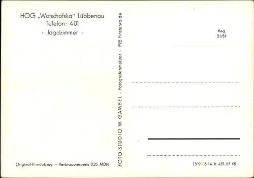 Ak Lübbenau im Spreewald, HOG Wotschofska, Jagdzimmer