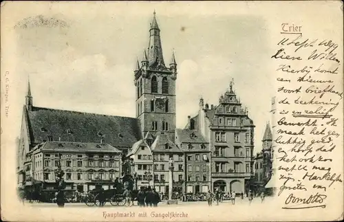 Relief Ak Trier in Rheinland Pfalz, Hauptmarkt mit Gangolfkirche