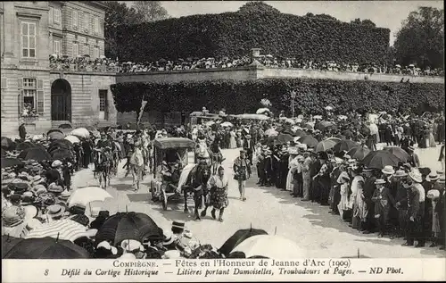 Ak Compiègne Oise, Fêtes en l'Honneur de Jeanne d'Arc, Litières portant Damoiselles, Troubadours