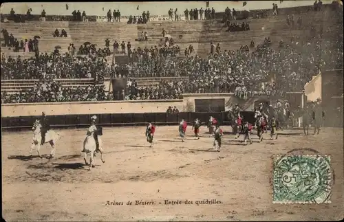 Ak Béziers Hérault, Stierkampfarena, Entrée des quadrilles