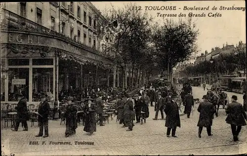 Ak Toulouse Haute Garonne, Boulevard de Strasbourg, Terrasse des Grands Cafes