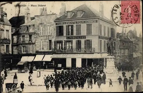 Ak Langres Haute Marne, Place Diderot, Denkmal