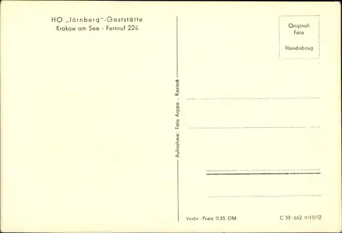 Ak Krakow am See in Mecklenburg Vorpommern, HO Jörnberg Gaststätte