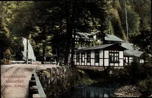 Ak Lichtenhain Sebnitz Sächs. Schweiz, Grosser Wasserfall, Fachwerkhaus