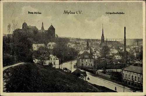 Ak Mylau Reichenbach, Göltzschtalbrücke, Burg