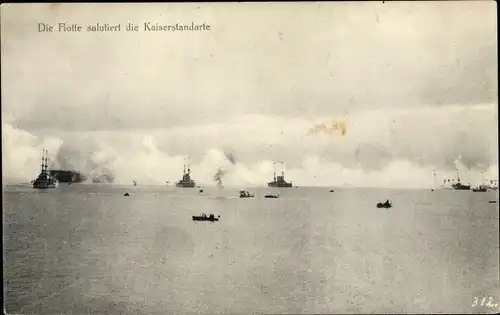 Ak Deutsche Kriegsschiffe, Die Flotte salutiert die Kaiserstandarte