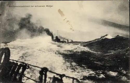 Ak Deutsches Kriegsschiff, Hochseetorpedoboot bei schwerem Wetter