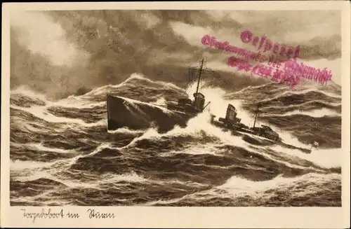 Ak Deutsches Kriegsschiff, Torpedoboot bei schwerem Wetter