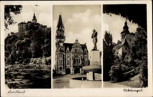 Ak Frýdlant v Čechách Friedland in Böhmen Reg Reichenberg, Wallensteindenkmal, Schloss