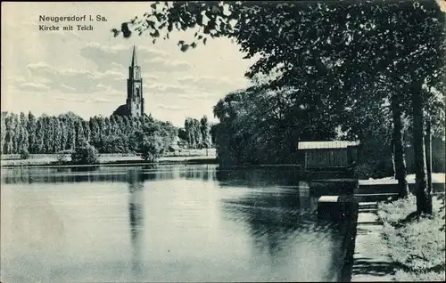 Ak Neugersdorf in Sachsen, Kirche, Teich