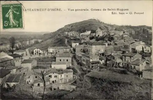Ak Chateauneuf d'Isere Ardèche, Vue générale, Coteau de Saint Hugues
