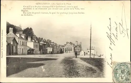 Ak Quillebeuf sur Seine Eure, Le Quai et la Place