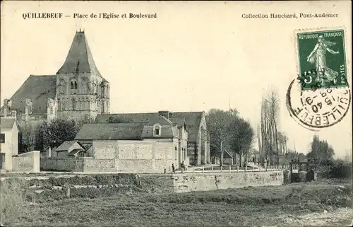 Ak Quillebeuf sur Seine Eure, Place de l'Eglise et Boulevard