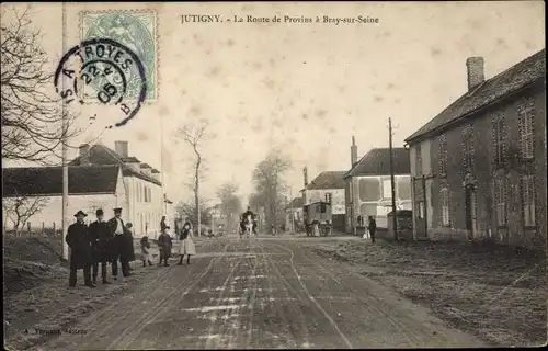 Ak Jutigny Seine et Marne, La Route de Provins à Bray sur Seine