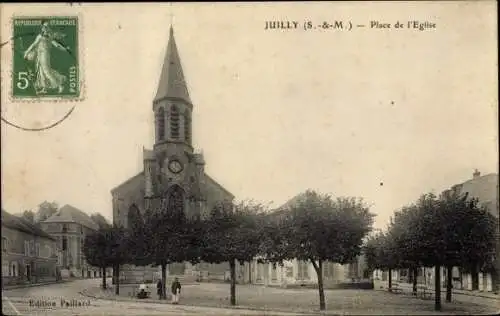 Ak Juilly Seine et Marne, Place de l'Église