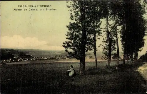 Ak Isles les Meldeuses Seine et Marne, Montée du Château des Bruyères