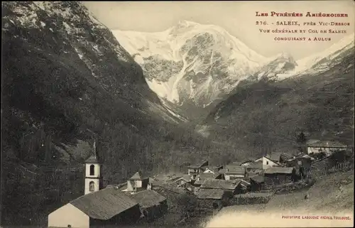 Ak Vicdessos Ariège, Saleix, Gesamtansicht, Kirche