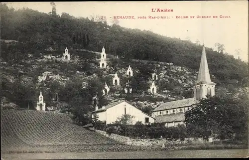 Ak Ariège, Renaude, près Mas d'Azil, Église et chemin de croix