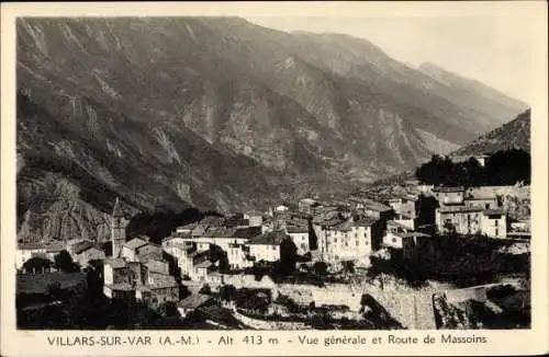 Ak Villars sur Var Alpes Maritimes, Vue générale et Route de Massoins