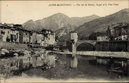 Ak Sospel Alpes Maritimes, Vue sur la Bevera, Pont Vieux