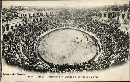 Ak Nîmes Gard, Intérieur des Arènes un jour de mise à mort