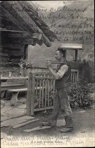 Ak Schweiz, Fruitier Suisse, Mann in Tracht