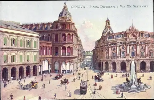 Künstler Ak Genova Genua Liguria, Piazza Deferrari e via XX Settembre