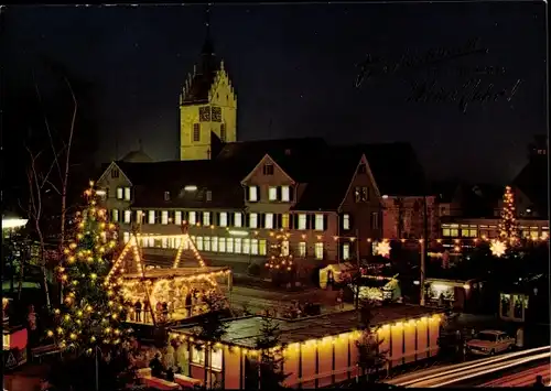 Ak Fellbach in Baden Württemberg, Weihnachtsmarkt an der Lutherkirche, Nacht