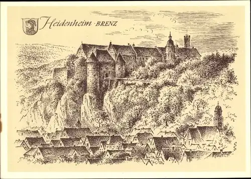 Wappen Künstler Ak Schäfer Grohe, Heidenheim an der Brenz, Schloss, Ort, Teilansicht