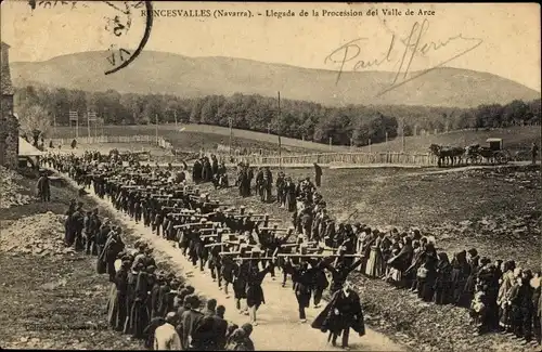 Ak Roncesvalles Navarra, Llegada de la Procession del Valle de Arce