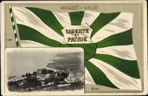 Passepartout Ak Glion Kanton Waadt, Liberte et Patrie, Blick auf den Ort